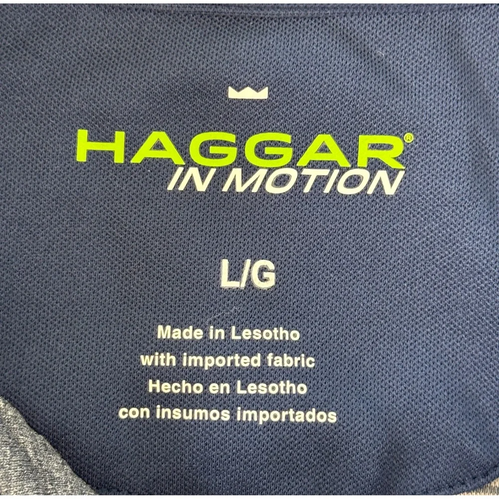 Haggar In Motion Mens Large Quarter Zip Pullover Blue Grey‎ Ribbed Performance L